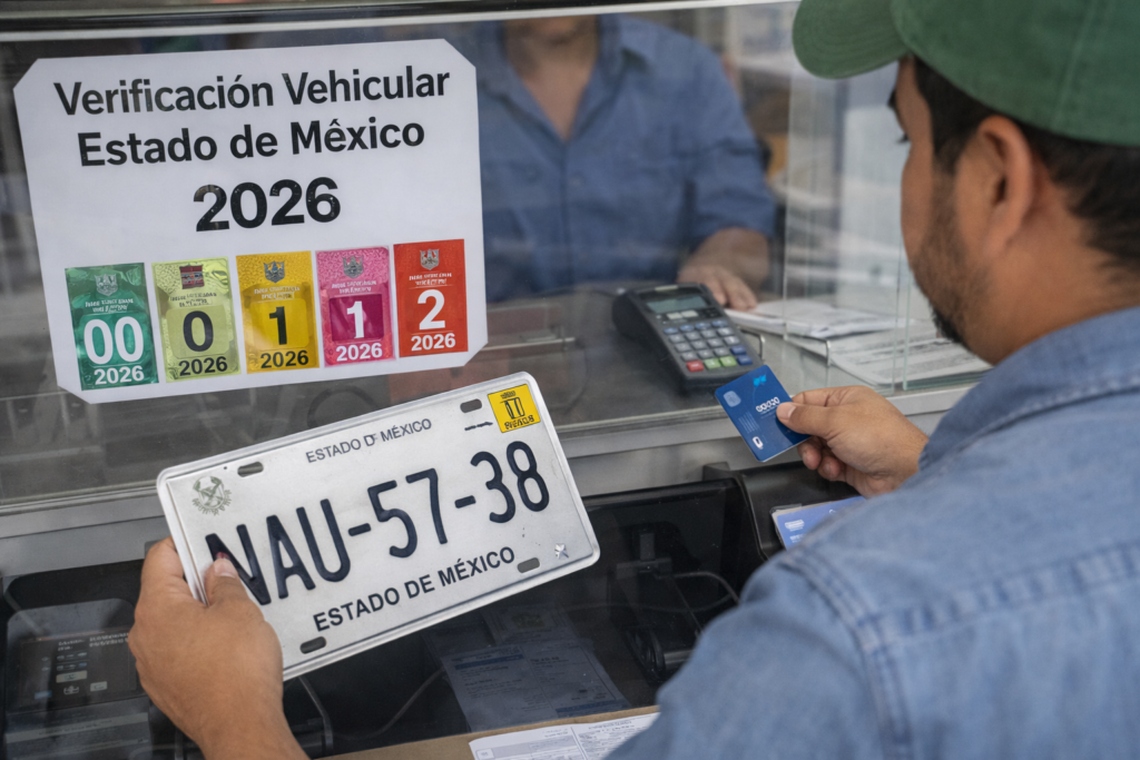 Calendario de verificación vehícular Estado de México 2026 por color de engomado y terminación de placa.